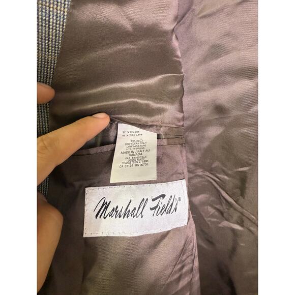 Lauren Ralph Mens 44L Blazer Sport Coat Gray Check Silk Wool 2 Button Jacket - Picture 4 of 9